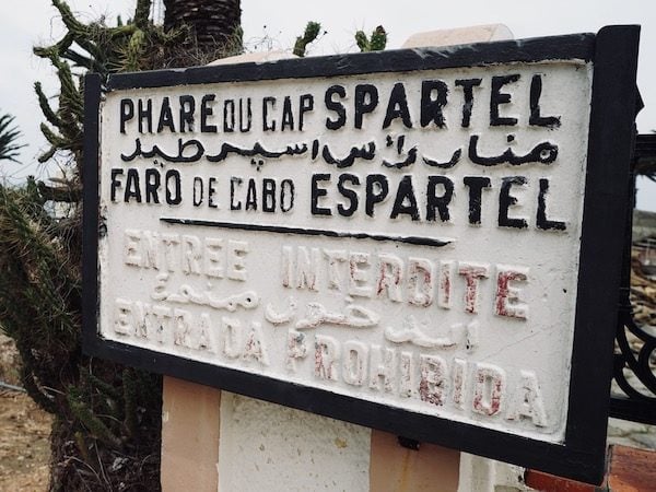 The sign on the northwest corner of Africa for Cap Spartel announcing that entrance is prohibited