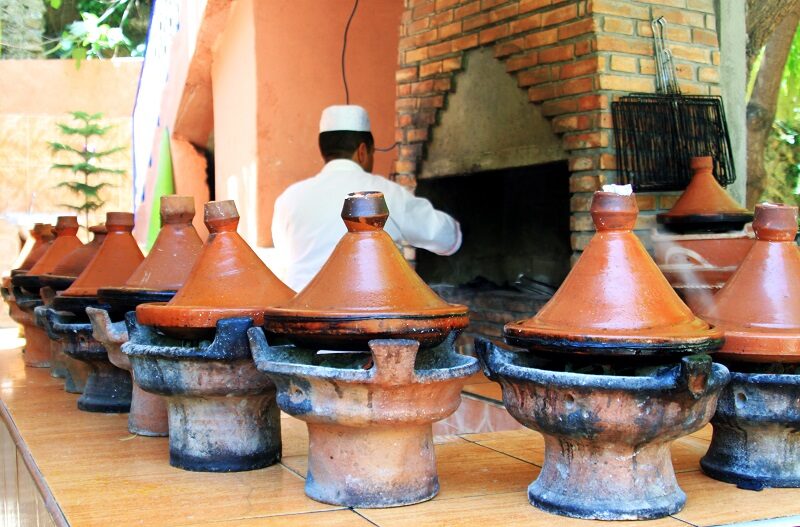 food in morocco is often cooked in a terracotto ceramic tajine