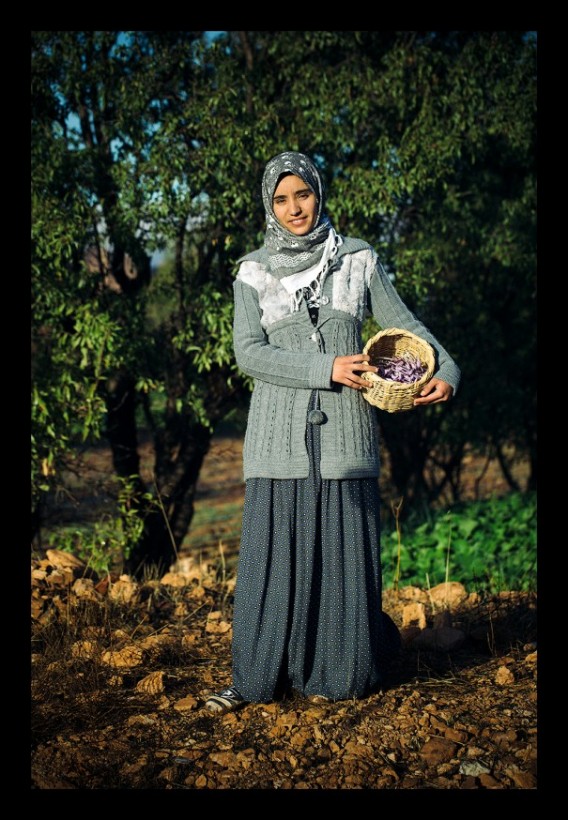 Female Saffron farmer in gray skirt