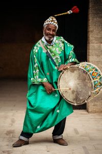 Traditional Gnawa Drummer Preforming in Rabat