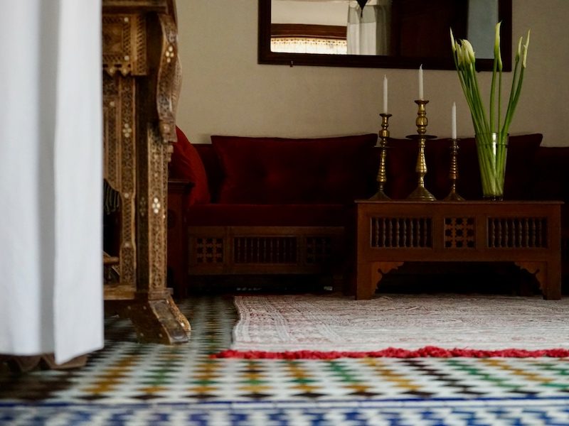 Moroccan riad interior, Moroccan geometric tiles, Moroccan selli interior, Moroccan traditional Salon