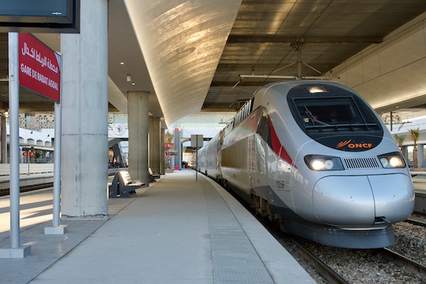 The modern contemporary new al boraq high speed train station in rabat, morocco, the country's political capital.